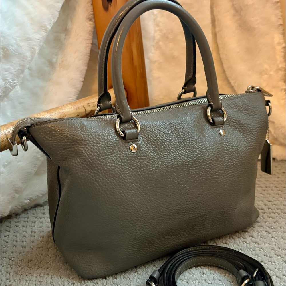 Coach Gray Pebble Leather Mini Emma Satchel - Silver Hardware - Picture 5 of 7